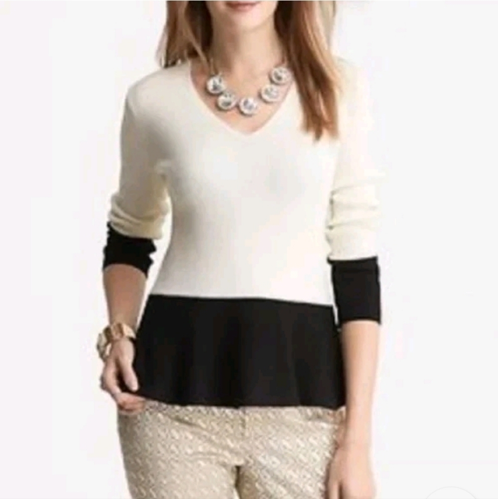 Banana Republic Italian Yarn Colorblock Peplum Sweater Top Size Large